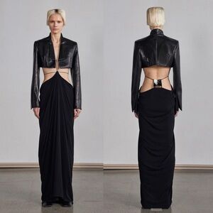 Grace Ling square lower back plate pillar drape skirt in black